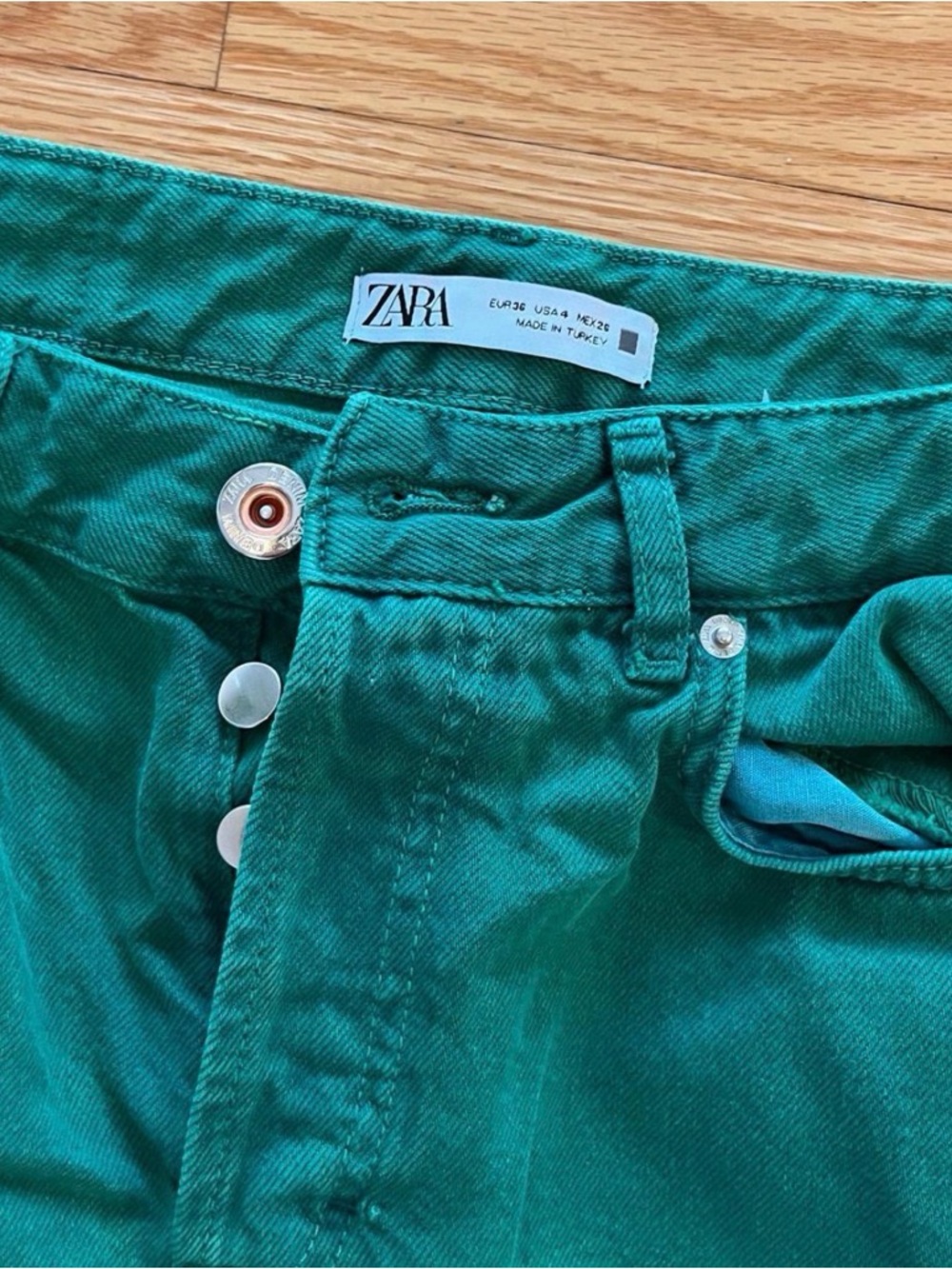 ZARA Teal Denim Button-Fly Jeans